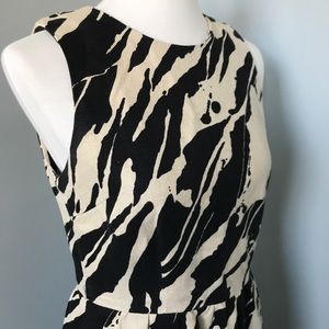 Michael Kors Black and Cream Linen Abstract Dress